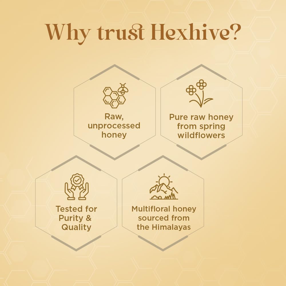 Hexhive Spring Blossom Honey | Pure Raw Honey from Spring Wildflowers | Multifloral Premium Honey | Light Texture | Immunity & Energy Booster | Rich in Antioxidants | Perfect for Tea, Milk | 500 g