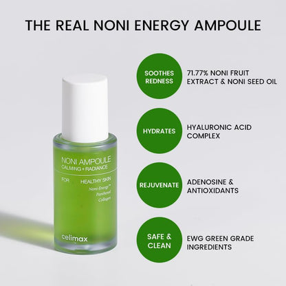celimax The Real Noni Energy Ampoule (50ml) Hydrating Nourishing Korean Face Serum with Noni Extract, Deep Moisture, Anti-Aging, Skin Elasticity, Glow Booster, Lightweight Daily Ampoule for All Skin Types