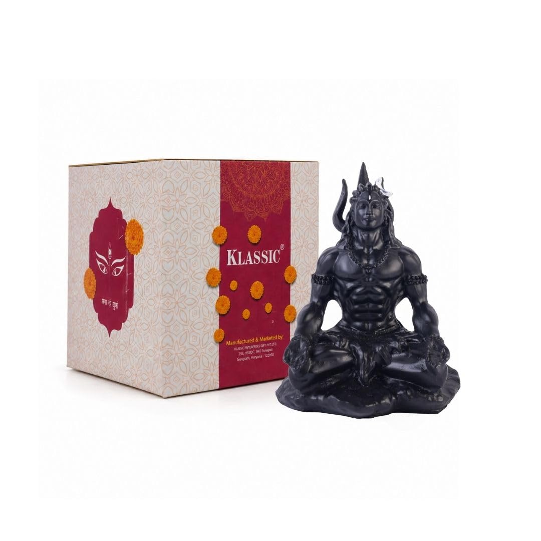 4 Inch Meditating Lord Shiva Idol | Black Finish Mahadev Murti in Dhyan Mudra with Trishul, Snake & Tiger Base for Home Temple, Mandir, Meditation Room, Office Desk & Car Dashboard