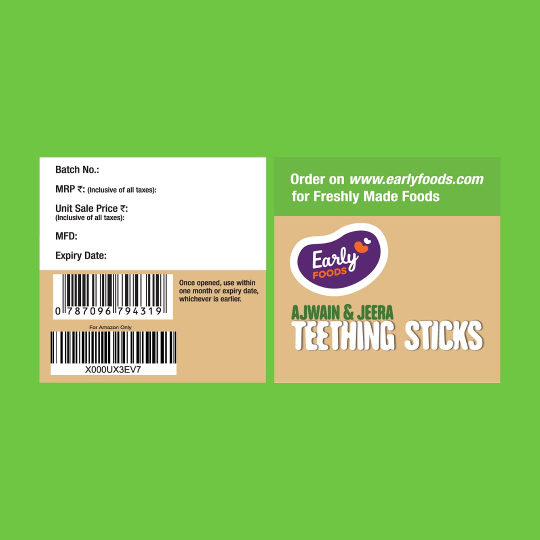Early Foods - No Refined Sugar No Maida Ajwain Teething Sticks | 100% Whole Wheat Teething Snacks | Food Teether | Sweetened with Jaggery 150g