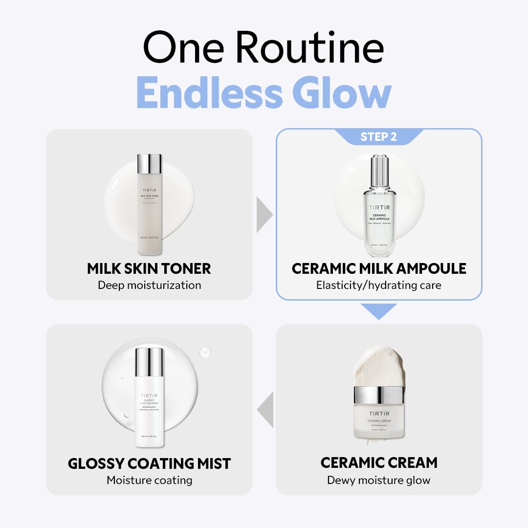 TIRTIR Ceramic Milk Ampoule, Hydrating Face Serum with Ceramides & Vegan Milk Complex for Moisturized, Radiant Skinmic Milk Ampoule, 30 ml