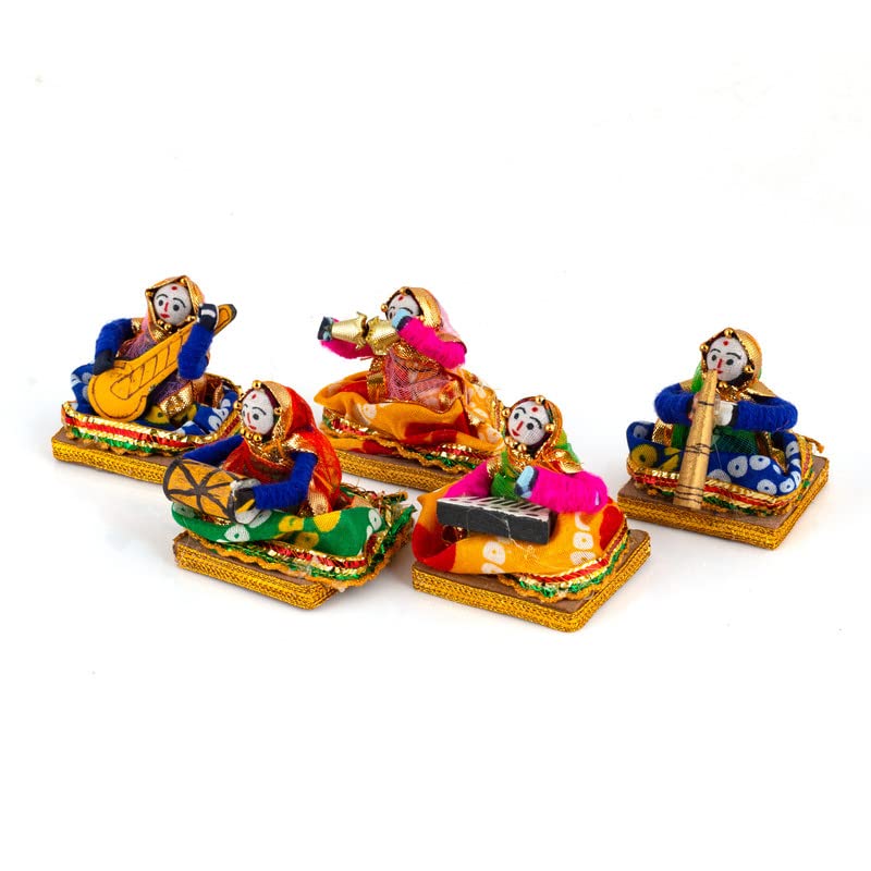 JH Gallery Recycled Material Rajasthani Musician Bawla Puppets Idol 7 x 28 cm Multicolor, 5 Pieces (Female Puppets)