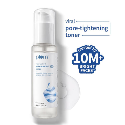 Plum 3% Niacinamide & Rice Water Face Toner | With Rice Ferment Extract | Alcohol-Free Toner | Tightens pores, Brightens Skin | Smoothens Skin | Fragrance-Free | 80 ml