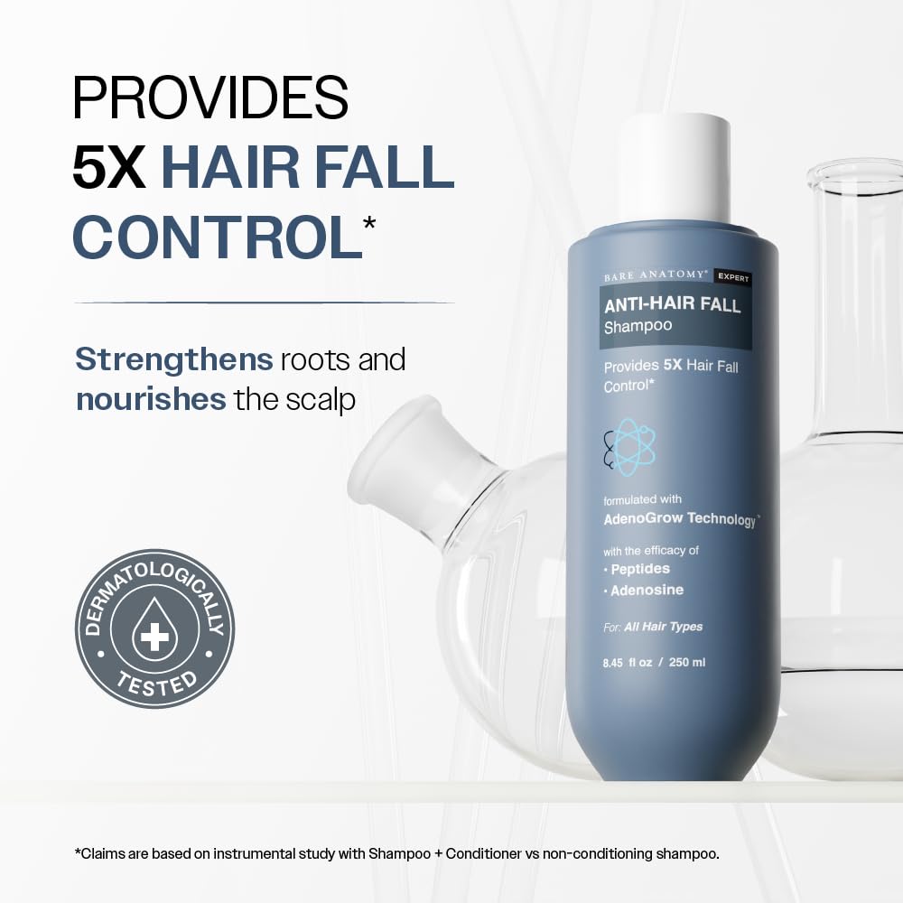 Bare Anatomy Anti Hair Fall Shampoo | 5x Hair Fall Control & Growth|Contains Biotin Adenosine, & Peptides | Rosemary, Rice Water, Hyaluronic Acid | For All Hair Types | For Women & Men | 250ml