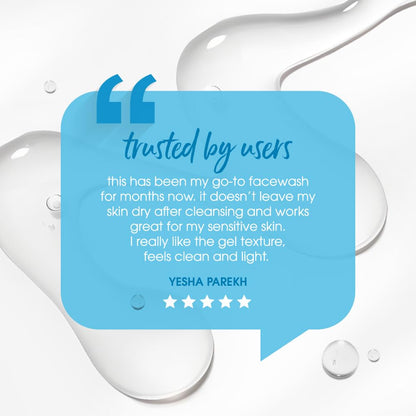 Product with a blue speech bubble containing a user review on a white background