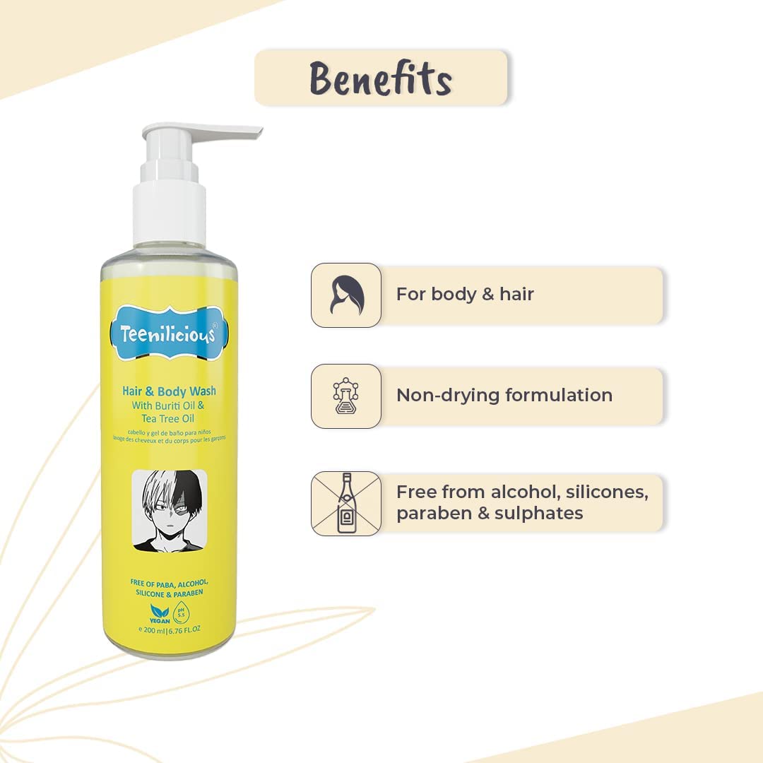 Teenilicious Hair & Body Wash With Buriti Oil & Tea Tree Oil | Body Wash For Men & Women | Non Drying Formulation | All Skin & Hair Type - 200ml