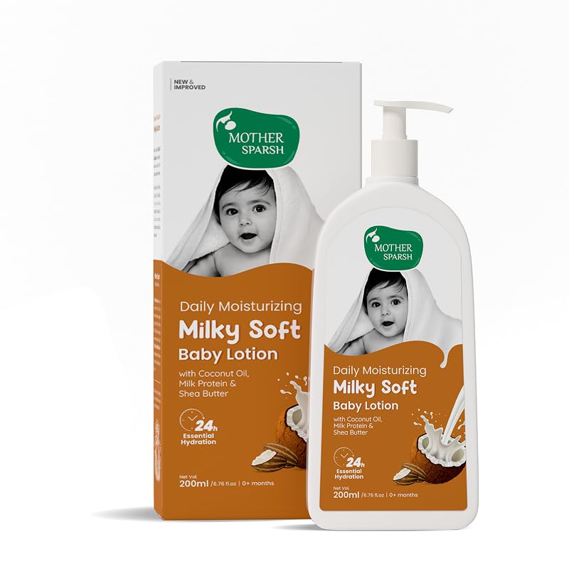 Mother Sparsh Milky Soft Baby Lotion - 200ml | with Milk Protein, Coconut Oil & Shea Butter | For 24Hrs Moisturization