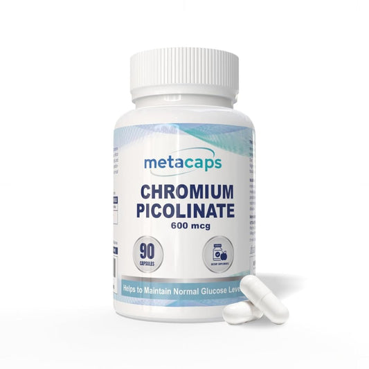 MetaCaps Chromium Picolinate 600mcg – 90 Veg Capsules | Extra Strength Metabolic Support & Glucose Balance | High-Absorption Trace Mineral for Weight Management & Cravings