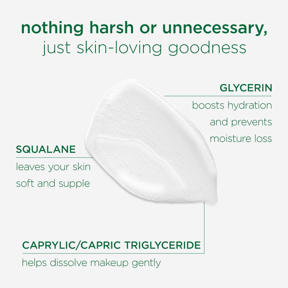 Product packaging with text about skin-loving goodness and ingredients on a white background