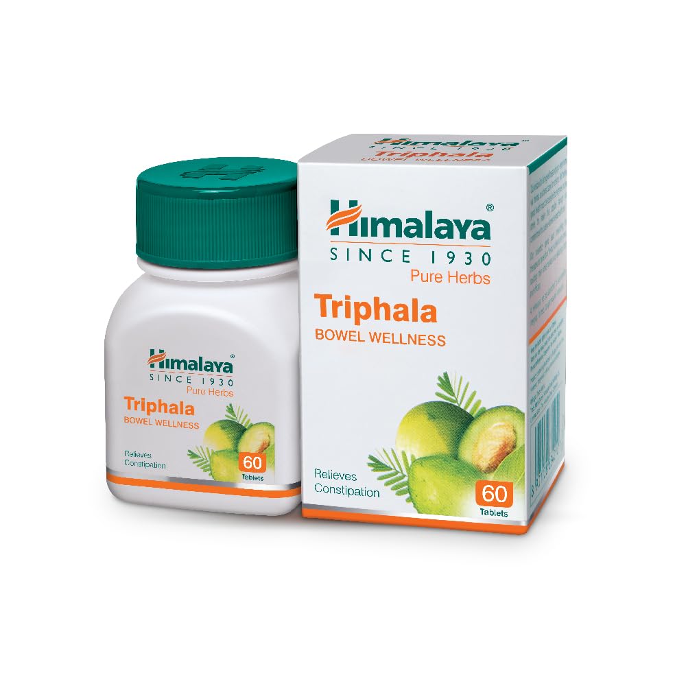 Himalaya Triphala supplement bottle and packaging on a white background