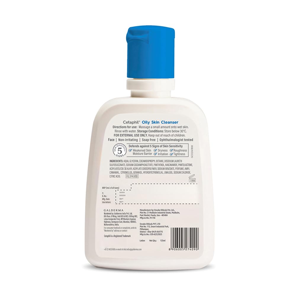 Cetaphil Oily Skin Cleanser , Daily Face Wash for Oily, Acne prone Skin , Gentle Foaming, 125ml