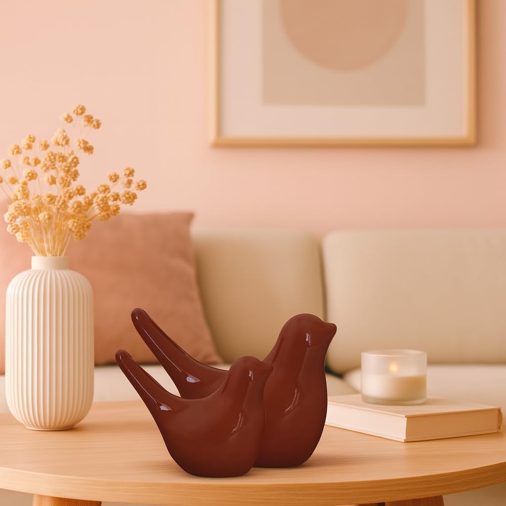 Creative Brown Glossy Ceramic Birds Figurines Home Decorations Accessories Party (Pack of 2, Brown)