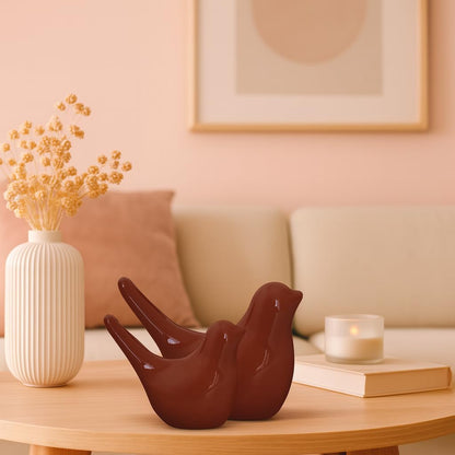Creative Brown Glossy Ceramic Birds Figurines Home Decorations Accessories Party (Pack of 2, Brown)