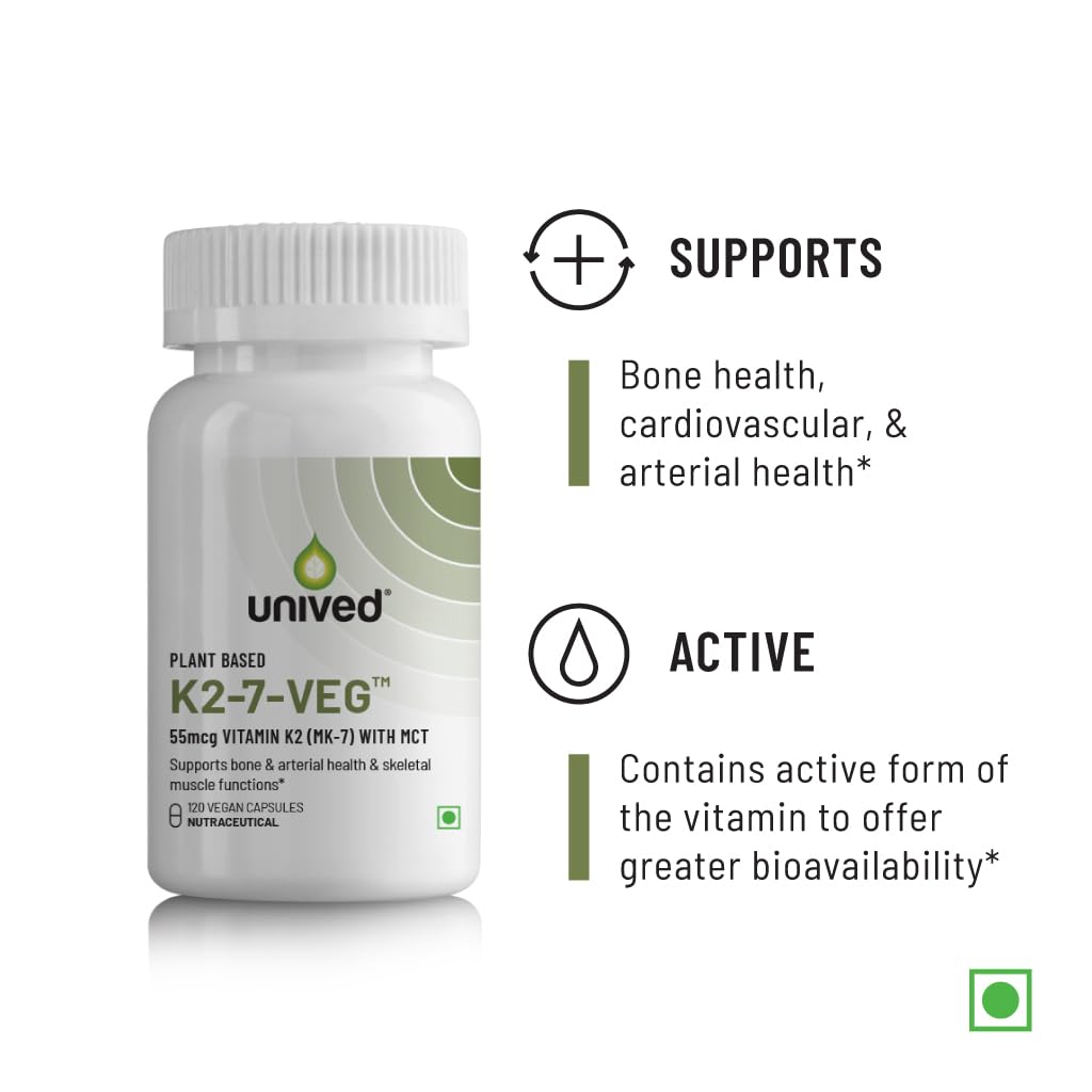 Zephivo Unived Vitamin K2-7 (MenaquinGold) 55mcg, Plant-Based Vitamin MK-7, For Optimal Calcium Absorption, Heart & Bone Health
