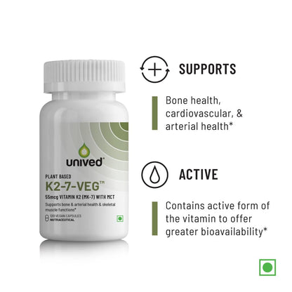Zephivo Unived Vitamin K2-7 (MenaquinGold) 55mcg, Plant-Based Vitamin MK-7, For Optimal Calcium Absorption, Heart & Bone Health
