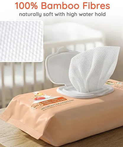 Babyhug Pro Sensitive pH 5.5 Peach Milk Bamboo Wipes - 72 Wipes