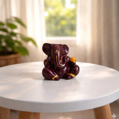 Resin Lord Ganesha Idol Car Dashboard 5x5cm (Maroon)