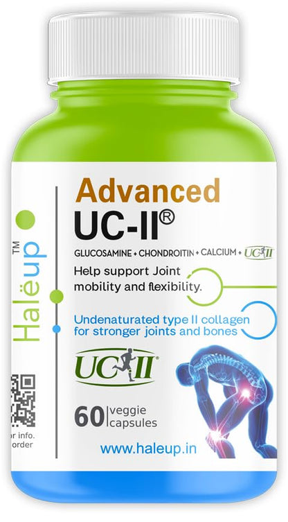 Haleup Advanced UC-II USA ,Undenaturated Natural Type 2 Collagen,Glucosamine,Chondroitin And Calcium |Improves - Bones Strength,Joints & Promote Healthy Skin - 60 Veg Capsules (Pack Of 1)
