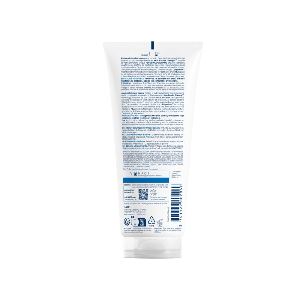 White package with blue text and icons on a white background