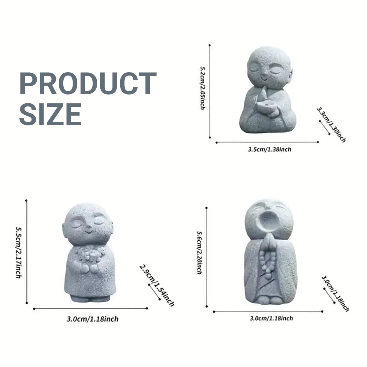 Street27® 3pcs Japanese Monk Statue Praying Zen Sandstone Mini Baby Buddha Idol Figurine for Wealth Good Luck Bosatsu Feng Shui Home Décor Showpiece for Fish Tank Aquarium Office Desk Car Decoration