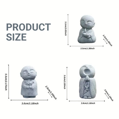 Street27® 3pcs Japanese Monk Statue Praying Zen Sandstone Mini Baby Buddha Idol Figurine for Wealth Good Luck Bosatsu Feng Shui Home Décor Showpiece for Fish Tank Aquarium Office Desk Car Decoration