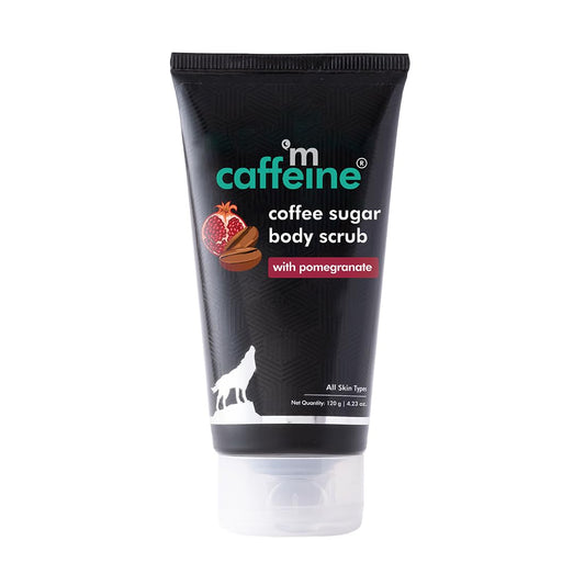 Tube of caffeine coffee sugar body scrub with pomegranate on a white background