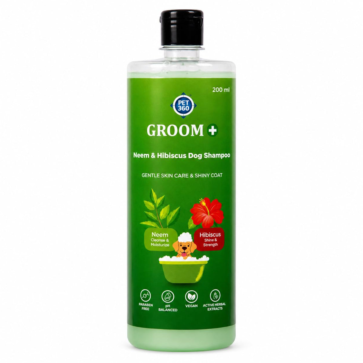 PET360 Groom+ Neem Hibiscus Oatmeal Dog Shampoo 200ml | Vegan Cruelty-Free | Non-Toxic pH Balanced | Phthalate & Paraben Free | Natural Pet Grooming
