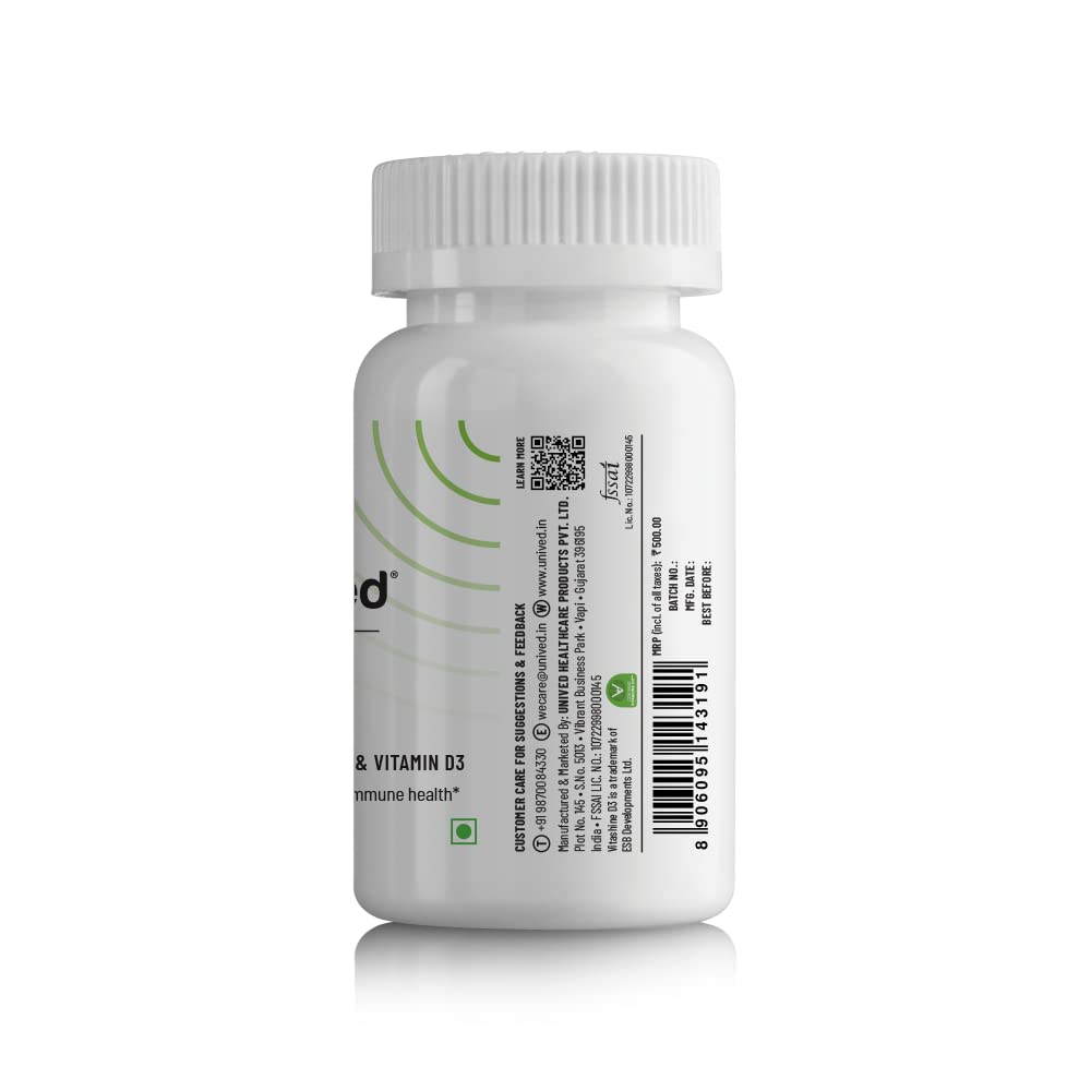 Zephivo Unived Basics B12+D3 | Vitamin B12 as Methylcobalamin (98%), 300mcg Methyltetrahydrofolate (5-MTHF), 600 I.U. Vitamin D3 (Cholecalciferol) | Bone, Cognitive & Cardiovascular Support|30 Vegan Capsules
