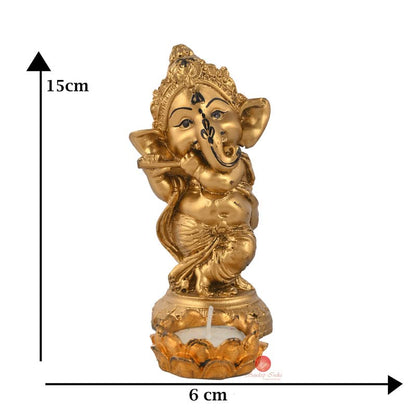 Golden Lord Ganesh Idol Figurine/Showpiece/Sculpture For Car Dashboard/Pooja Room/Table Decoration/Office Decors|Vinayaka Little Ganpati Aesthetic Lucky Gift For Diwali Birthday Festival