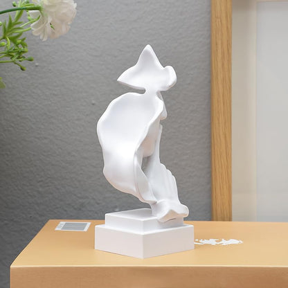 Thinker Statue, Keep Silence Statue - Modern Sculpture Design | Statues of Men Abstract Sculpture Decorative Objects, Table Top Decor for Livingroom Home Decor, Office Study (White)