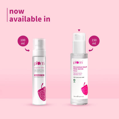 Plum Bulgarian Valley Rose Water Face Toner | for Oily Acne Prone Dry Combination Skin | with Hyaluronic Acid | Hydrating & Pores Tightening | Balances pH Levels | Alcohol-Free | Women & Men | 150ml