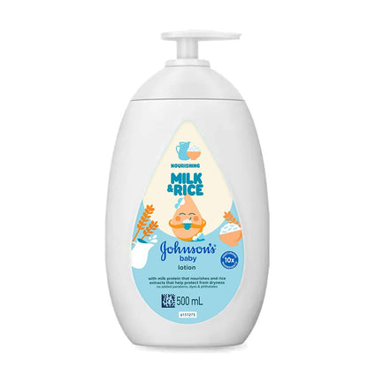 Johnson's Baby Milk & Rice Lotion 500ml | Moisturizes & Nourishes Sensitive Skin | With Milk Protein, Rice Extracts & Multivitamin Complex | Hypoallergenic, pH Balanced | No Parabens or Sulphates