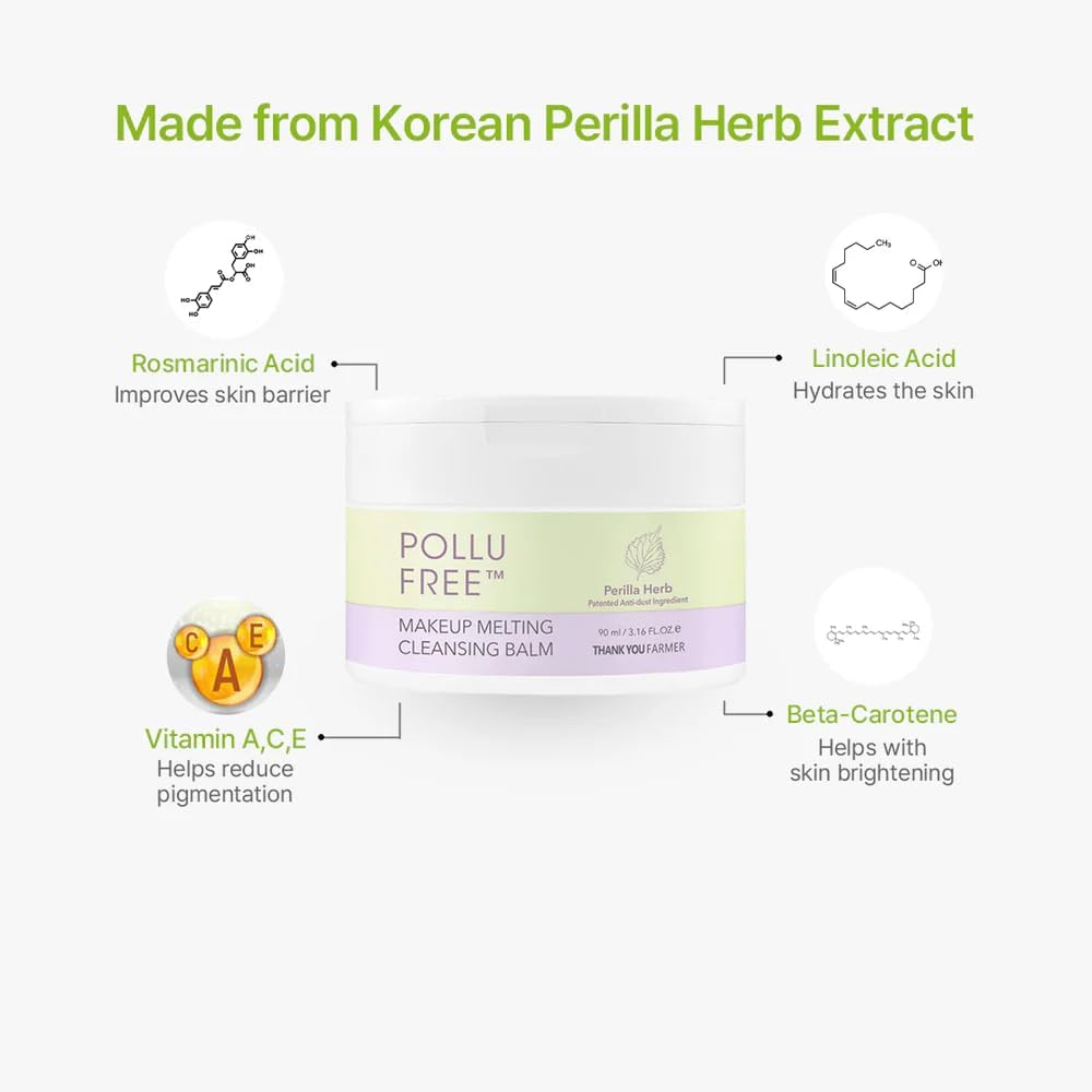 THANKYOU FARMER Pollufree Makeup Melting Cleansing Balm (90ml) Sherbet-Texture Cleansing Balm Makeup Remover & Cleanser for All Skin Types, Removes Waterproof Makeup, Dirt & Pollution, Hydrating & Non-Stripping Korean Skincare