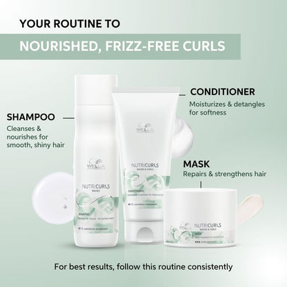 Hair care product set with shampoo, conditioner, and mask on a light green background