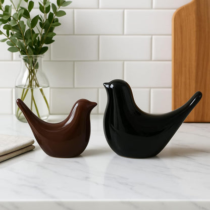 Creative Black and Brown Glossy Ceramic Birds Figurines Home Decorations Accessories Party (Pack of 2, Black and Brown)