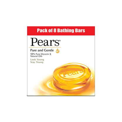 Pears Pure & Gentle Bathing Soap Bar 125 g (Combo Pack of 8) Moisturizing Glycerin Soap for Soft|| Glowing Skin & Body - Paraben Free|| For Men & Women