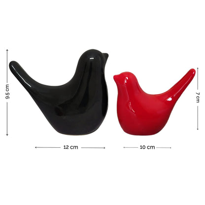 Creative Black and Red Glossy Ceramic Birds Figurines Home Decorations Accessories Party (Pack of 2, Black and Red)