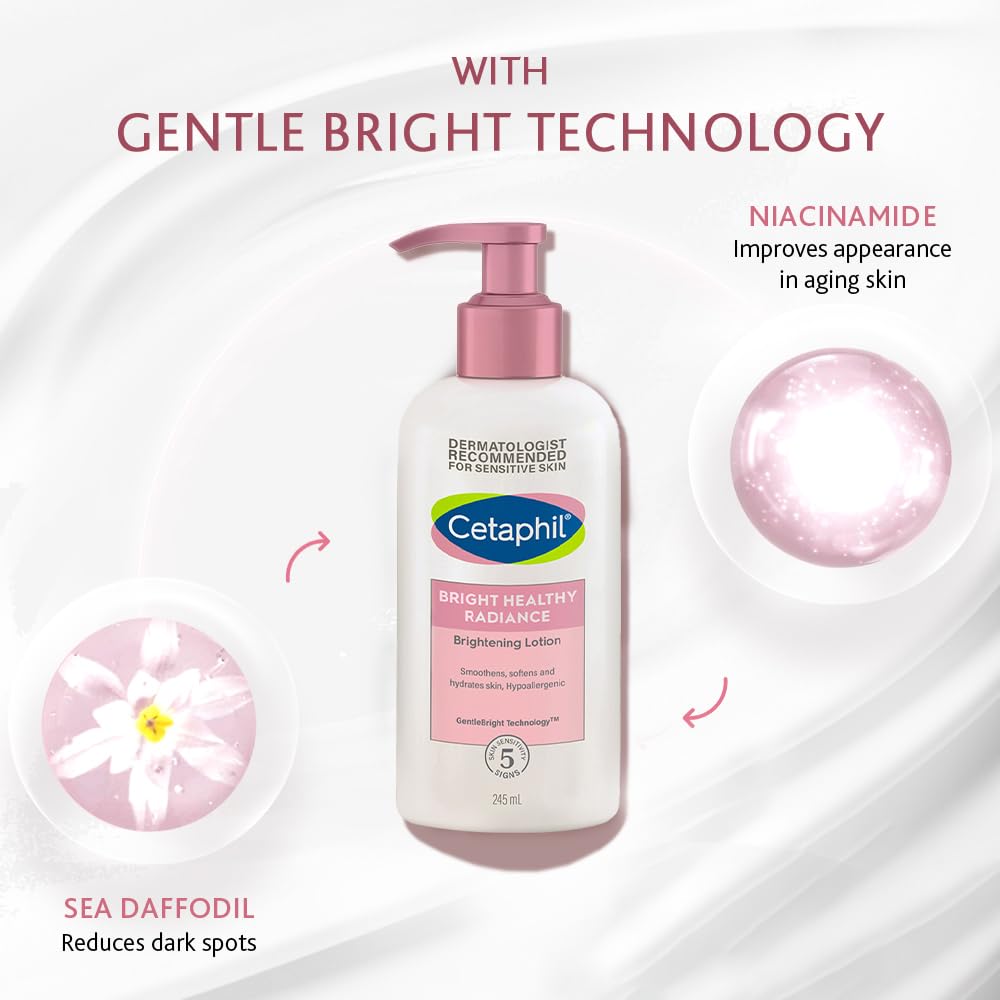 Cetaphil Bright Healthy Radiance Brightening Body Lotion 245ml – Deep Hydration & Even Skin Tone Body Moisturizer with Niacinamide & GentleBright Technology, Lightweight, Non-Greasy, Hydrating & Fragrance-Free Lotion for Sensitive Skin