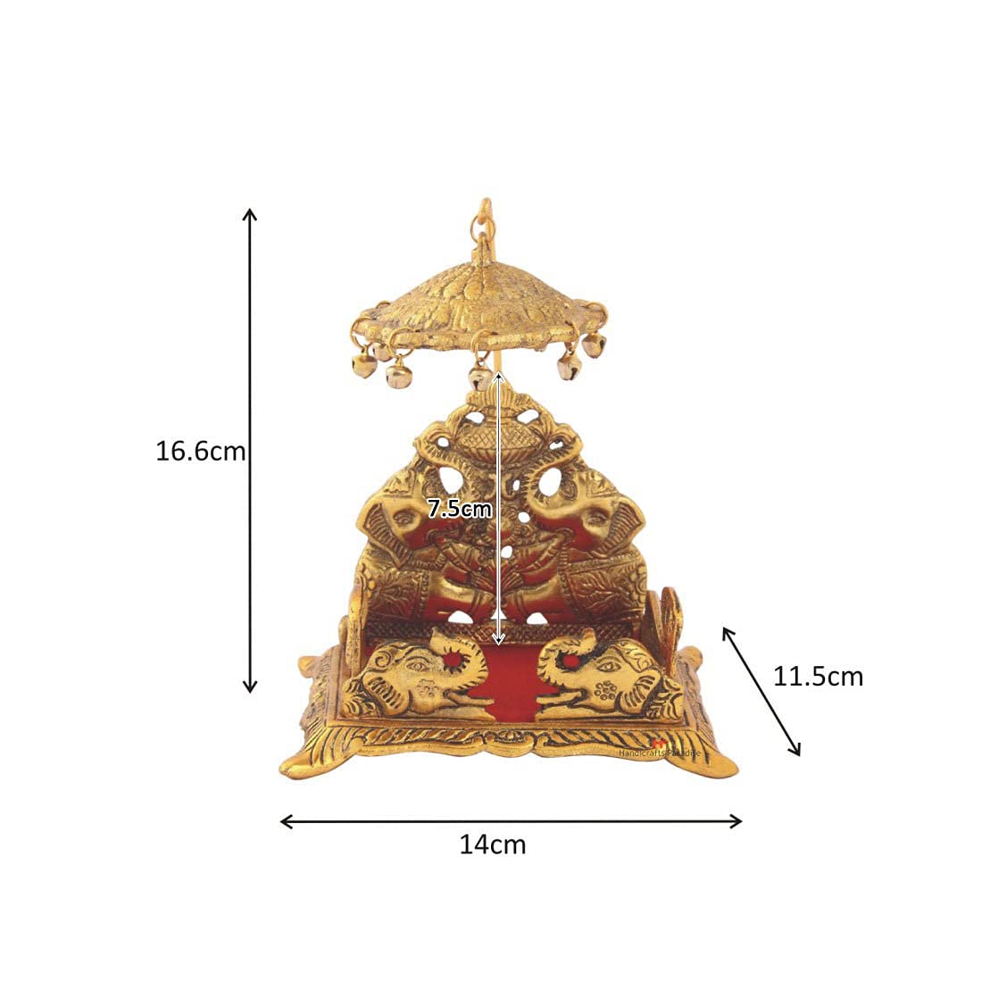 Metal Singhasan Traditional Deity Throne with Elephant Carving Antique Gold Finish & Red Velvet Cushion for Mandir& janmashtami - 6.5 Inch