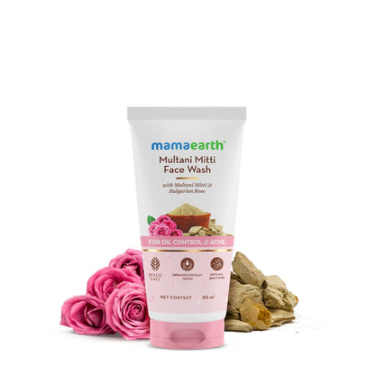 Mamaearth Multani Mitti Face Wash with Multani Mitti & Bulgarian Rose For Oil Control & Acne - 50 ml