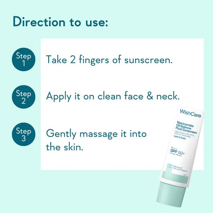 WishCare sunscreen tube with application instructions on a light blue background