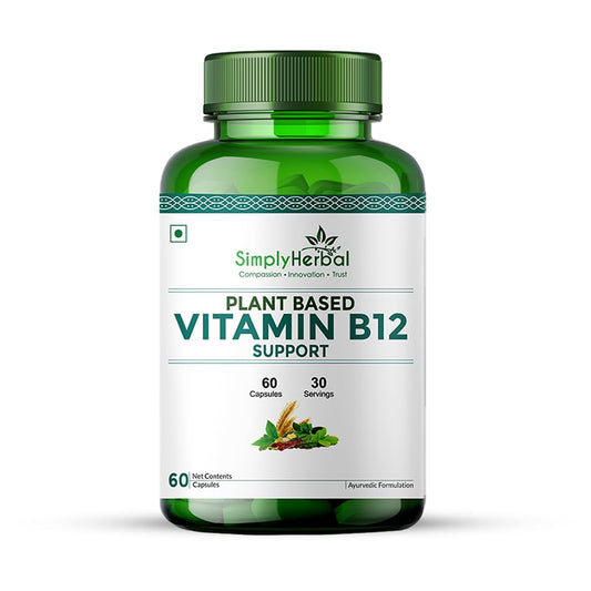 Simply Herbal Plant Based Vitamin B12 Capsules Improves Your Brain Function & Nervous System for Men & Women, (60 Capsules)