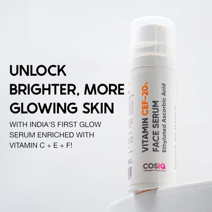 Cos-IQ 20% Vitamin C Serum, 30ml | With Vitamin E & Ferulic Acid | Glowing & Brightening Skin | Anti-Aging Serum for Wrinkles, Fine Lines & Dark Spots | All Skin Types | 30-Days Pack