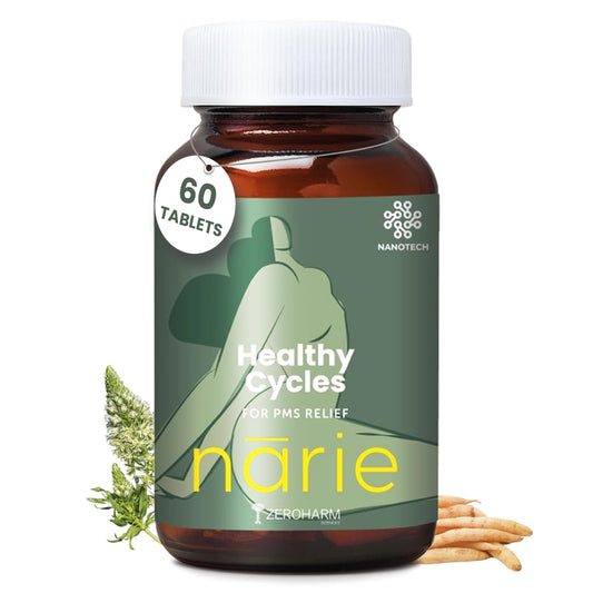 ZEROHARM Narie Healthy Cycles | Shatavari, Lodhra & Chaste Berry Extract | For Regular Cycles, Hormonal Balance, Comfort & Inner Wellness | Mood & PMS Support for Women | 60 Nano Tablets
