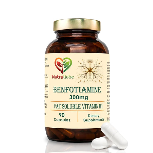 Nutraliebe Benfotiamine 300mg - Fat Soluble Vitamin B1 for Nerve Health Support, 90 Capsules