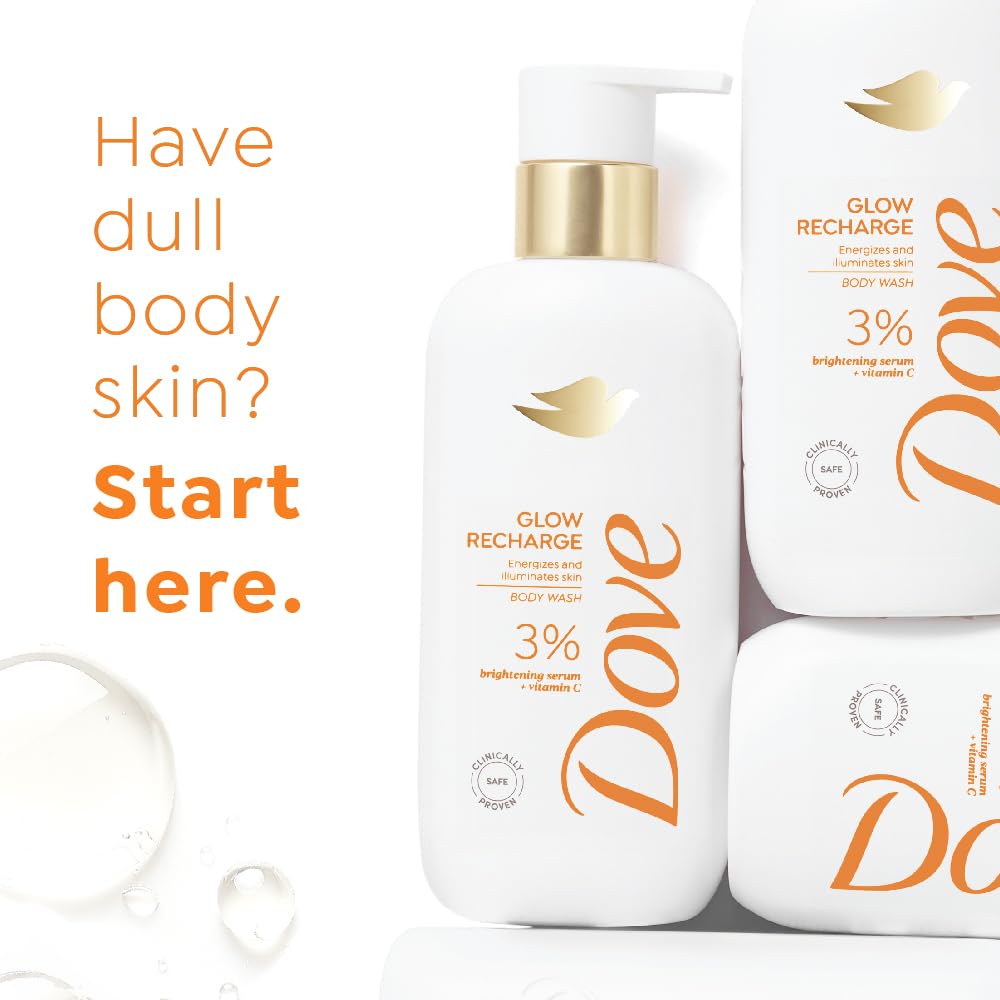 DOVE Glow Recharge Serum Body Wash, 300 ml, for Glowing and Refined Skin, with 3% Brightening Serum and Vitamin C, Dermatologist Co-Created, Sulfate-Free