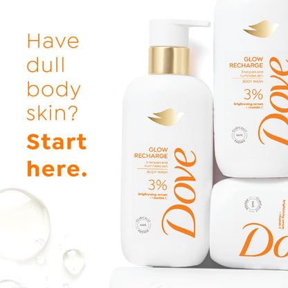 DOVE Glow Recharge Serum Body Wash, 300 ml, for Glowing and Refined Skin, with 3% Brightening Serum and Vitamin C, Dermatologist Co-Created, Sulfate-Free