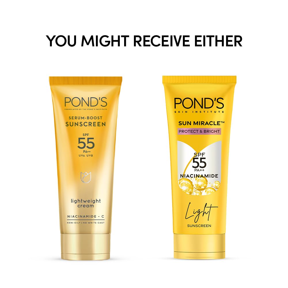 Two bottles of Pond's Sunscreen with SPF 55 on a white background