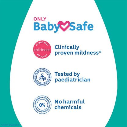BabySafe product label with clinical proven claims on a teal and white background