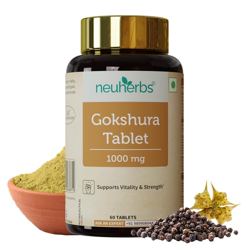 Neuherbs Gokshura Tablets 1000mg | Tribulus Terrestris/Gokhru Supplement For Men | Boost Energy, Strength & Testosterone | With No Added Preservatives - 60 Tablets